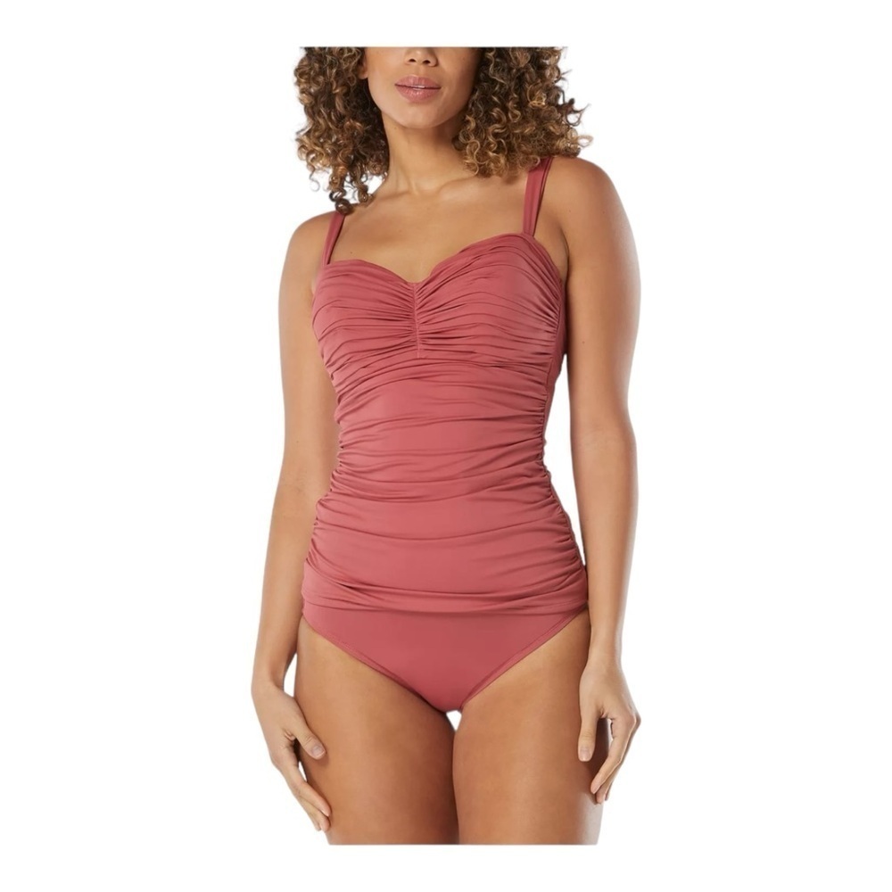 COCO REEF Charisma Tie-Back Ruched Bra-Sized Pleated Tankini Top NWT